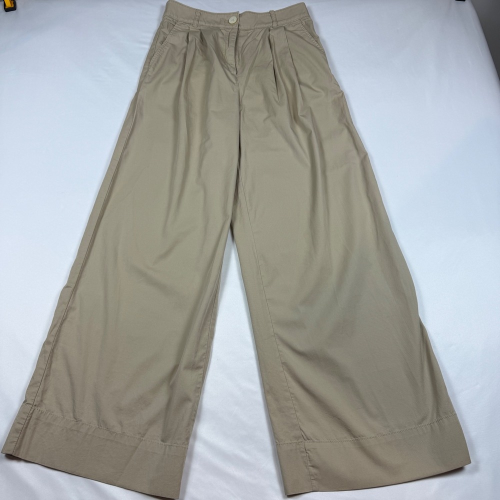 LOFT Wide Leg Pants Womens 0 Tan Khaki High Rise Pleated Cotton